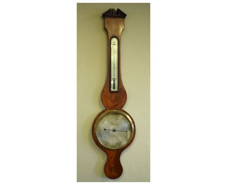 Early 19th Century mahogany-cased wheel or banjo barometer, P.Caminada, Taunton, the signed eight-inch silvered dial beneath 