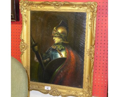 An oil on canvas portrait of a knight signed