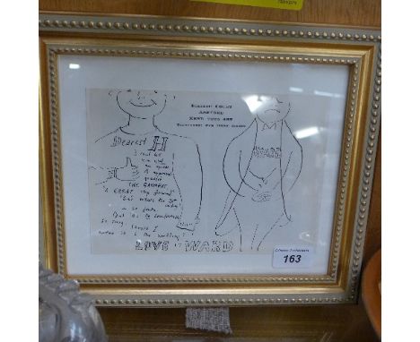 A framed original ''Thank you'' letter from the artist John Ward R. A. (1917-2007) on headed notepaper with illustration