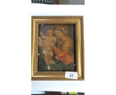 ''Madonna and child'' a print applied to panel