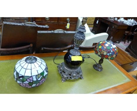 A Tiffany polka dot design table lamp, table lamp and a Tiffany shade