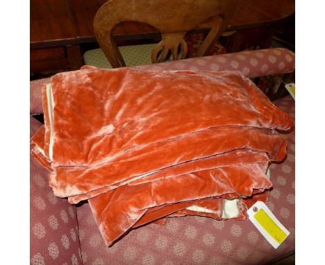 A set of four small silk velvet rust curtains