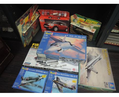 Ten Airfix, Revell & similar mixed scale plastic model kits, aircrafts and vehicles all boxed