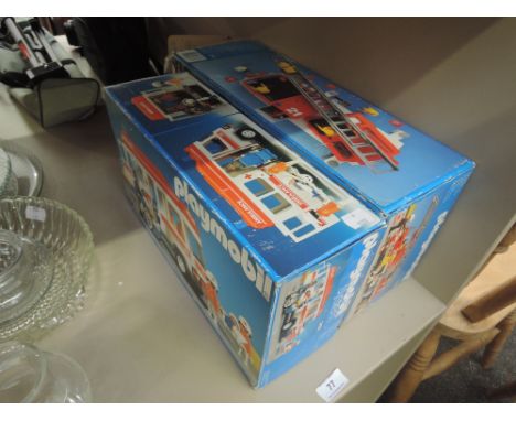 Two boxed vintage Playmobile toys Ambulance no. 3456 and Fire engine no. 3781