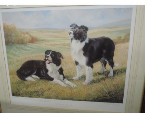 A print entitled Two dogs and their man signed John L Baker also signed by Phil Drabble of one man and his dog fame