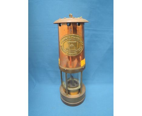 A copper & brass miners lamp, E. Thomas & Williams Ltd, Cambrian no 45283