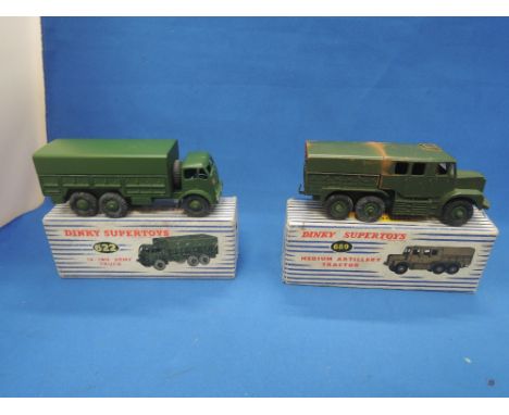 Two Dinky Super Toys diecasts, Medium Artillery Tractor, boxed 689 & 10-Ton Army Truck, boxed 622 