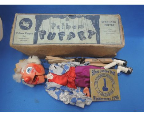 A 1950's Pelham Puppet, type sm, King, in original box with paper label and a copper plaque, The Steamboat Association, Winde
