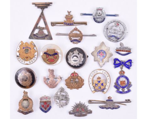 Selection of Regimental Sweetheart Brooches and Lapel Badges, including DCLI on mother of pearl backing, Canadian Engineers i