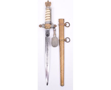 German Navy (Kriegsmarine) Officers Dress Dagger by Carl Eickhorn, white celluloid grip retaining the original wire binding. 