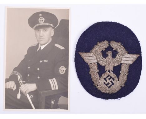 WW2 Third Reich Wasserschutzpolizei (Water Police) Officers Arm Eagle, silver bullion wire embroidered Police eagle within wr