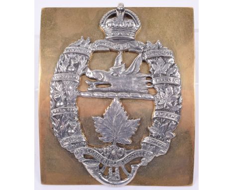 Canadian 20th The Lorne Rifles (Scottish) Cross Belt Plate, being a post WW1 example of the brass rectangular plate with whit