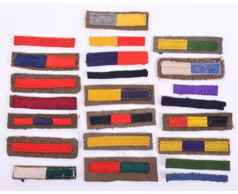 Selection of Arm of Service Strips, being mostly felt bars for the various services, including RAC, Reconnaissance Corps, Arm