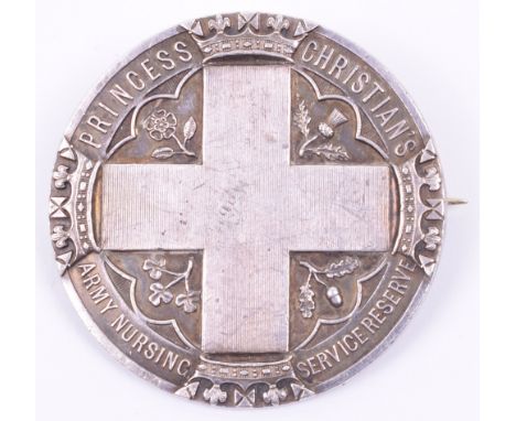 Rare Boer War Princess Christian’s Army Nursing Service Reserve Cape Badge, being large circular silver badge with brooch pin