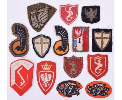 Grouping of WW2 Polish Divisional Cloth Formation Signs, including fine bullion embroidered 2nd Warsaw Armoured Division, 2x 