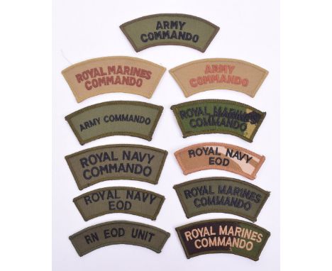 Selection of Modern Royal Marine Commando Cloth Shoulder Titles, some Army Commando and Royal Navy EOD. All in mint condition
