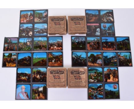Boer War Coloured Lantern Slides, complete with the original boxes of issue, four chapters, Chapter 1 The Boer Invasion of Na