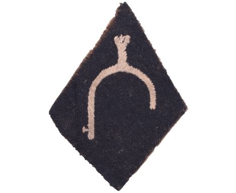 WW1 HQ 74th Yeomanry Division Cloth Formation Sign, white embroidered broken spur on black cloth diamond. Good uniform remove