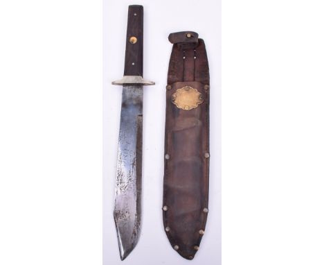 Large Bowie Type Knife, being a 20th / 21st century example with two piece wood grips having central brass stud fitting. Bowi