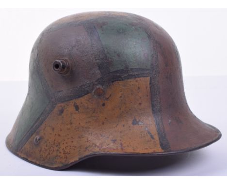 Imperial German M16 Camouflaged Steel Combat Helmet, fine untouched example of a Model 16 steel combat helmet as worn in the 