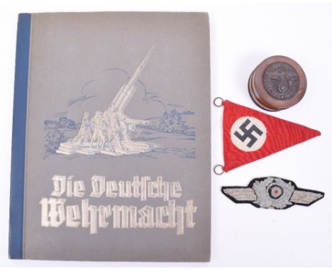 Selection of Third Reich Items, consisting of small triangular desk pennant in the form of a NSDAP party flag, bullion embroi