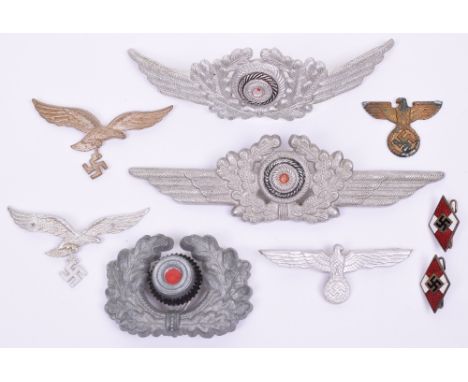 Selection of WW2 German Cap Insignias, consisting of 2x Luftwaffe NCO’s metal cap cockades, Luftwaffe cap eagle with blade fi