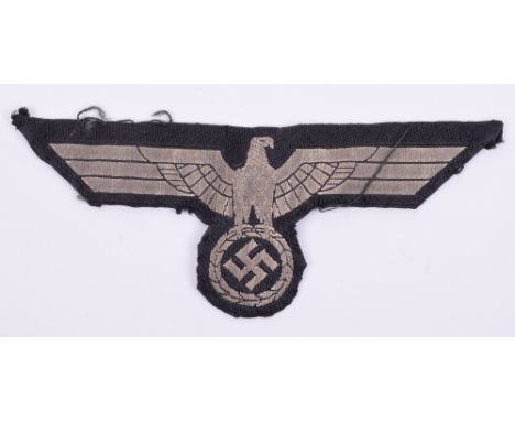 WW2 German Panzer Troops Black Wrap-Over Tunic Breast Eagle, good uniform removed example of the grey army eagle on black bac