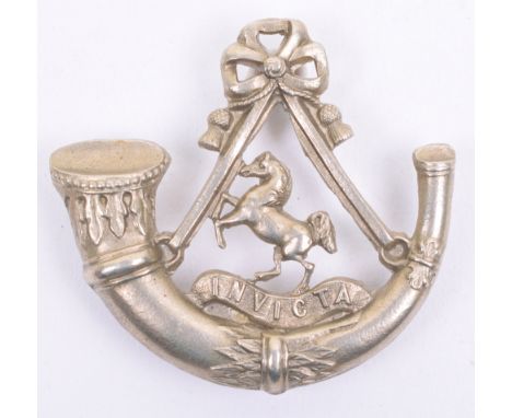 West Kent Light Infantry Militia Glengarry Badge, white metal strung bugle with Kent horse and Invicta scroll to the centre. 
