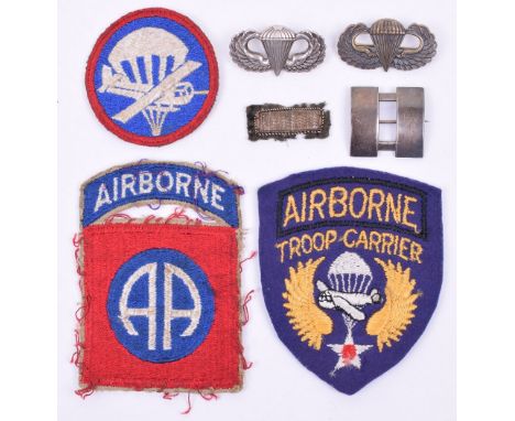 American Airborne Insignia Grouping, consisting of sterling silver paratroopers jump wings made by N S Meyer Inc New York wit