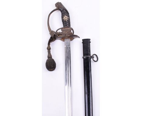 Imperial German Prussian Garde Infantry Sword, being a model 1889 example with folding Prussian eagle guard, plain brass knuc