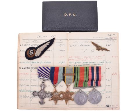 1943 Wireless Operator’s Distinguished Flying Cross Medal And Log Book Group Awarded to Pilot Officer Andrew Duff Todd Who Wa