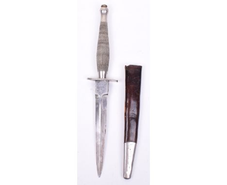 WW2 1st Pattern Fairbairn Sykes (F.S) Commando Knife, being a nickel silver example with 1st type S shaped guard. Cross hatch