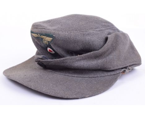 1945 Last Ditch German M-43 Field Cap, typical end of war produced field cap of coarse blue grey material having single butto