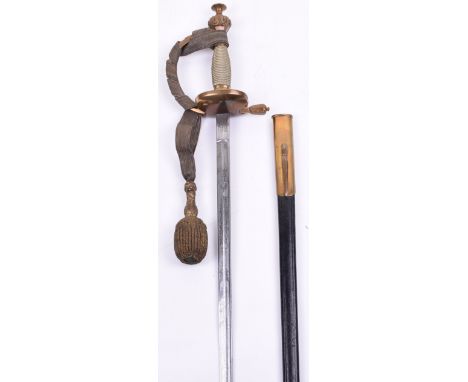 Prussian Infantry Officers Sword Degen, wire bound grip, gilt metal d shaped knuckle guard and shaped pommel. Hinged guard. O