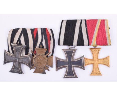 2x Imperial German Court Mounted Medal Groups, the first consists of Iron Cross 2nd class and Mecklenburg-Schwerin service cr