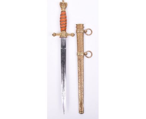 German Navy (Kriegsmarine) Officers Dress Dagger by WKC, deep orange handle retaining the original wire binding. Eagle type p