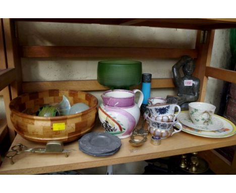 A mixed lot,&nbsp;to include a Clarice Cliff 'Crocus' pattern plate; and a Belleek cup and saucer. 