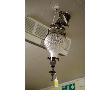 A cut glass and nickel plated ceiling lantern,&nbsp;56cm high.&nbsp; 