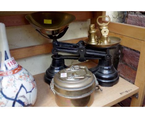 A set of Librasco scales; together with an Indian brass circular box. 