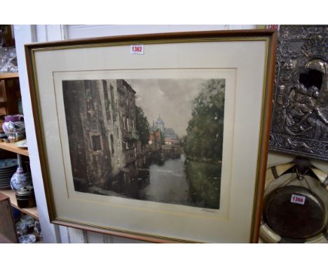 H Cassiers, 'Canal Hollandais'. signed in pencil, aquatint, pl.35 x 44.5cm. 