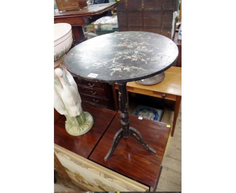 A 19th century chinoiserie circular tilt-top tripod table,&nbsp;48cm diameter. 