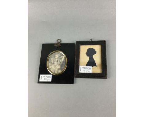 19TH CENTURY PENCIL MINIATURE OF A LADY, along with a silhouette portrait of a lady (2)