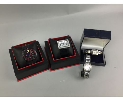 GENTLEMAN'S FERRARI SCUDERIA WRIST WATCH, on black rubber strap, in box, along with a boxed lady's Ferrari wrist watch, Rotar