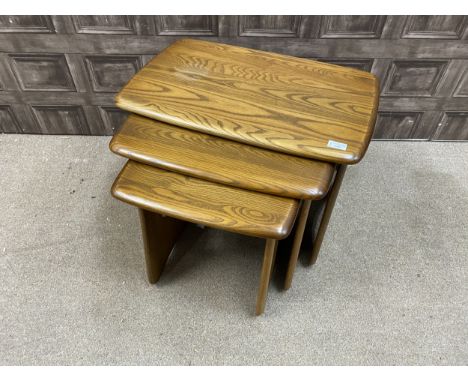NEST OF THREE ERCOL TABLES, 64cm wide