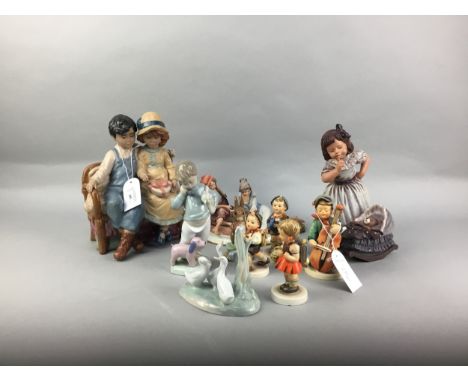 COLLECTION OF CERAMIC FIGURES, including Lladro and Hummels, tallest 25cm high