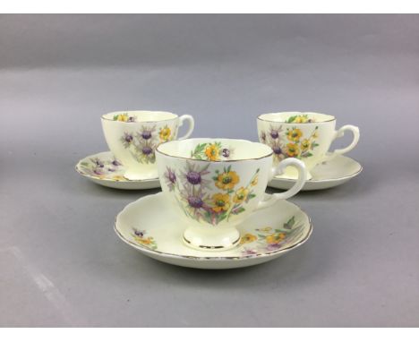 PLANT TUSCAN PART TEA SERVICE, transfer decorated with floral sprigs, comprising 10 cups, 9 saucers, 12 side plates, sugar mi