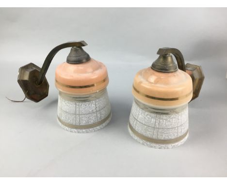 SET OF FOUR 1960'S LIGHT FITTINGS, along with two 1950's shades