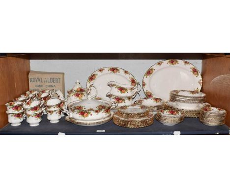 A Royal Albert Old Country Roses tea/dinner service, comprising two oval meat plates, a tureen and cover, two gravy boats and