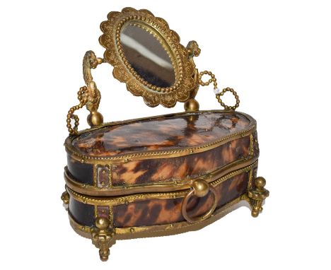 A Gilt-Metal Mounted and Tortoiseshell Trinket-Box in the form of a dressing-table. the front with drop-ring finial, mounted 