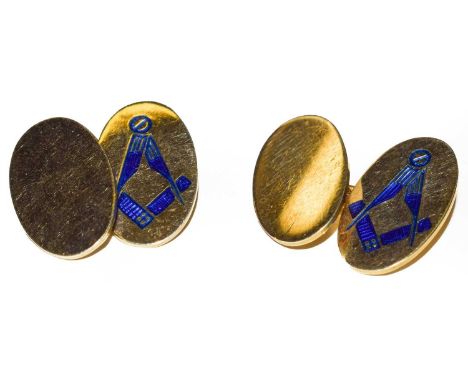 A pair of 9 carat gold and enamel Masonic cufflinksCondition report: Gross weight 8.3 grams.